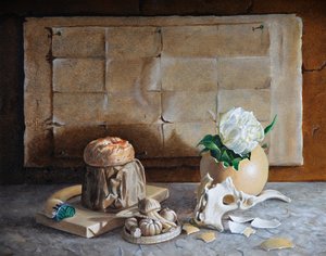Ovo de avestruz, 2020 (óleo sobre tela) de Trevor Neal