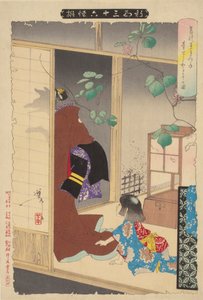 A raposa-mulher Kuzunoha deixando o seu filho de Tsukioka Yoshitoshi