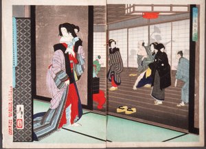 A história de Shiraito, uma cortesã da casa Hashimoto de Tsukioka Yoshitoshi