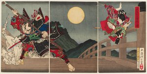Yoshitsune e Benkei em Gojō Ponte de Tsukioka Yoshitoshi