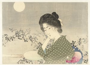 Mulher com um ventilador ao luar de Tsutsui Toshimine