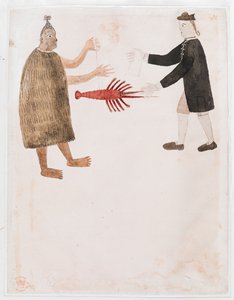 Adicionar MS 15508 [Desenho nº 12] Um Maori negociando um lagostim com um oficial da marinha inglesa, 