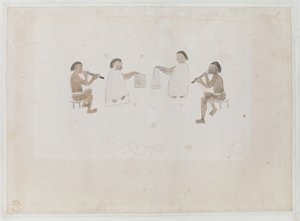 Adicionar MS 15508 f.11 Músicos do Tahiti, Junho 1770 (aguarela sobre papel) de Tupaia Tupaia