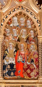 Santos mulheres, de Virgem e criança rodeadas por anjos e santos (óleo sobre painel de Turino Vanni