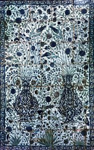 Painel decorativo com dois vasos e flores (faiança) de Turkish School