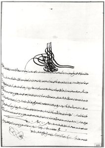 Documento dando passagem segura dado a René de Chateaubriand (1768-1848) pelo sultão Selim III (1761-1808) 14-23 de setembro de 1806 (caneta e tinta no papel) de Turkish School