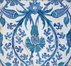 Telha Isnik com desenho floral (louça de barro com underglaze colorido) de Turkish School