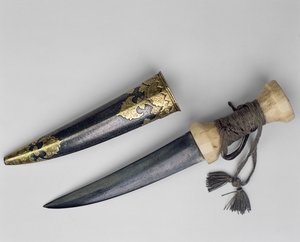 Grande adaga e bainha, possivelmente pertenceu a Haider Ali (1722-82) Sultão de Mysore (ferro de Damasco)