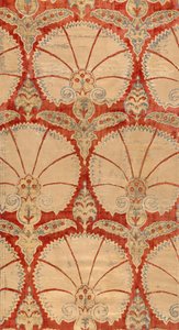 Painel de veludo de corte vermelho com palmettes de cravo em ouro e prata (veludo) de Turkish School