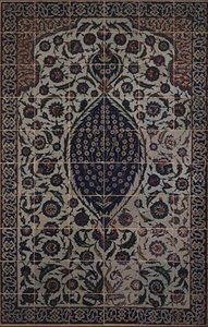Painel de azulejos com padrão de nuvem de tchi em torno de um motivo central de uma roseira selvagem, desde o exterior da varanda de entrada até ao Mausoléu de Salim II, Osmanli Sultan da Turquia, desenhado pelo arquitecto Sinan, no recinto de Haghia Sophi de Turkish School