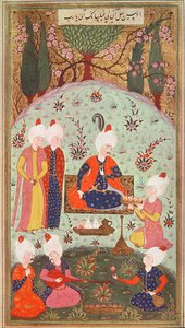 TSM H.804 & H.806 O príncipe herdeiro comemorando a vitória com uma refeição no jardim, 1534 de Turkish School