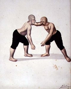 Dois Lutadores, período Otomano, terceiro quarto do século XVIII (aguarela sobre papel) de Turkish School