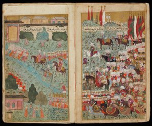 Mehmed III chega ao chefe do exército vitorioso em Istambul do acampamento de Mehmed III do manuscrito de Turkish master