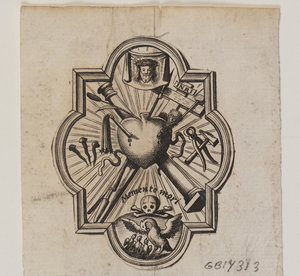 Emblema com o coração trespassado e os instrumentos da paixão de Ubekendt
