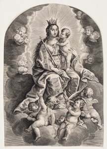 Virgem Maria na nuvem, com o menino Jesus, cetro e coroa