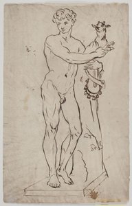 Copie a estátua de Saly "Jovem Fauno segurando um cabrito" (1750). Depois de uma amostra em uma base quadrada de Ubekendt KKS21008