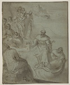 Santo monástico pregando de um barco de Ubekendt Ubekendt