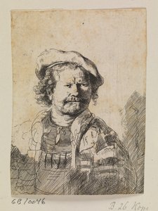 Rembrandt de boné liso e vestido bordado de Ubekendt efter Rembrandt