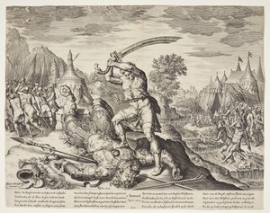 David cortando a cabeça de Golias de Ubekendt efter ubekendt efter Maarten van Heemskerck