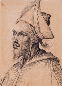 Homem barbudo com capacete oriental pontiagudo de Ubekendt tysk slutningen af 1400 tallet