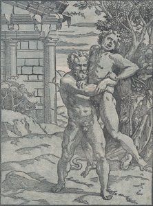 Hércules e Anteu, c. 1517-18. de Ugo da Carpi
