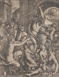 Hércules perseguindo a avareza do Templo das Musas, ca. 1520-27. de Ugo da Carpi