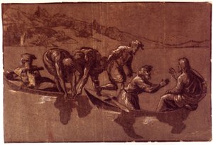 Pesca milagrosa. Desenho de Ugo da Carpi.
