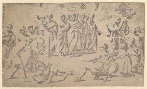 A morte de Ananias cercada por apóstolos, 1518. de Ugo da Carpi