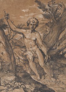 O jovem São João Batista no deserto, ca. 1520-27. de Ugo da Carpi