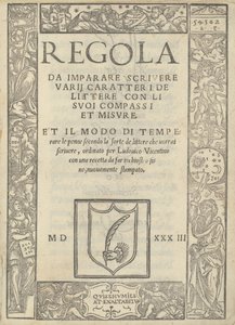Regra para aprender a escrever vários caracteres de letras com seus compassos e medidas: e a maneira de temperar as penas... de Ugo da Carpi, Ludovico Arrighi