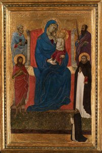 Virgem e Menino Entronizados com São Pedro, São Paulo, João Batista e Domingos e um Dominicano... de Ugolino da Siena
