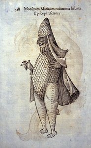 O eveque marinho, peixe imaginário e monstro marinho por Ulisse Aldrovandi (1522-1605), "Monstrorum Historiae", Bolonha 1642