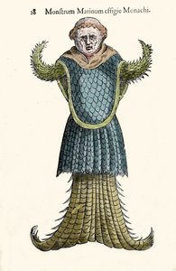 O monge marinho, peixe imaginário e monstro marinho por Ulisse Aldrovandi (1522-1605), "Monstrorum Historiae", Bolonha 1642