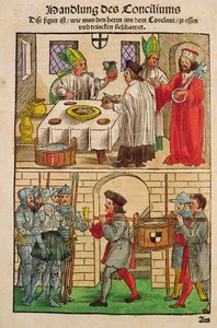 Como o pão e o vinho foram distribuídos ao povo durante o Concílio de Constança, de &39;Chronik des Konzils von Konstanz&39;