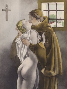 Ilustração de Brunelleschi para Contes et Nouvelles de La Fontaine (litografia a cores) de Umberto (after) Brunelleschi