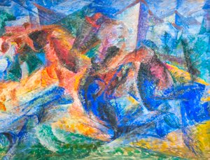 Cavalo, cavaleiro e edifícios de Umberto Boccioni