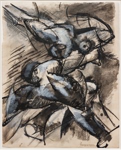 Quero deixar as formas humanas em movimento (Decomposição Dinâmica) de Umberto Boccioni