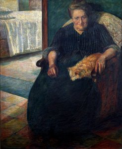 Madame Virginie (La signora Virginia) Retrato de uma mulher corpulenta, sentada, com o gato de joelhos. Pintura de Umberto Boccioni (1882-1916) 1905 Sol. 140x115,5 cm Milão, Museo del Novecento de Umberto Boccioni