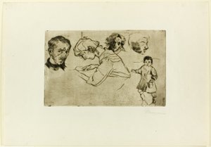 Esboços de quatro cabeças e uma criança de Umberto Boccioni