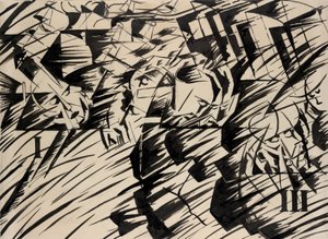 Estados de espírito: aqueles que vão, 1912 (tinta no papel) de Umberto Boccioni