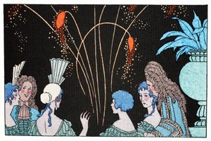 Fogos de artifício ao luar (impressão pochoir) de Umberto Brunelleschi