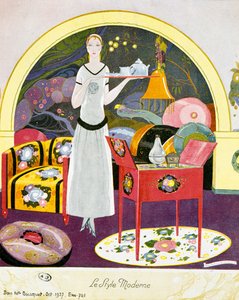 Cena de estilo moderno, cenário teatral, aquarela de Umberto Brunelleschi