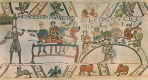Uma festa. Detalhe da tapeçaria de Bayeux, final do século XI, 1944. de Unbekannt