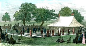 Um jogo de xadrez com peças vivas, 1882 de Unbekannt