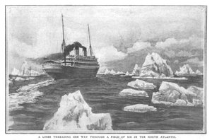 Um forro abrindo caminho através de um campo de gelo no Atlântico Norte, em 20 de abril de 1912. de Unbekannt