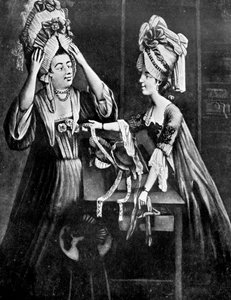 Monopolize, a esposa dos açougueiros, comprando um vestido moderno para a cabeça, 1772 de Unbekannt