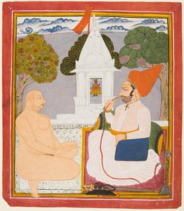 Um nobre Rathor visitando um homem santo Digambara em um santuário de Vishnu, provavelmente Baba Atmaram, c. 1760 de Unbekannt
