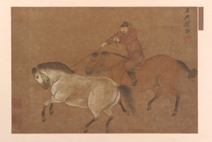 Um cavaleiro laçando um cavalo, dinastia Ming, 1369-1644. de Unbekannt