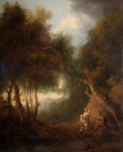 Uma paisagem arborizada, noite de outono, provavelmente c.1800. de Unbekannt