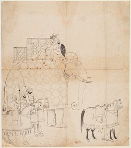 Um desenho de Elefante e Cavalos Caparisoned, c. 1760 de Unbekannt